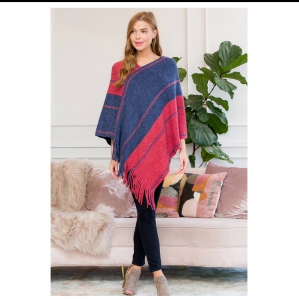 **SOLD**🆑🆑TWO TONE PONCHO.   ONE SIZE.  NEW - Picture 4 of 7